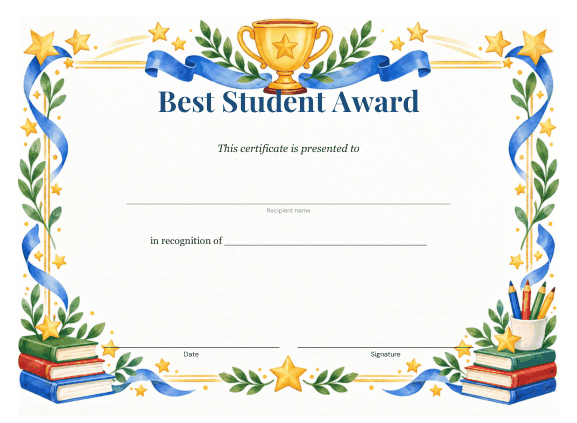 Preview of Best Student Award Certificate Template
