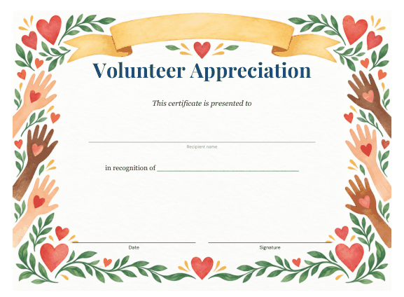 Preview of Certificate of Appreciation for Volunteers