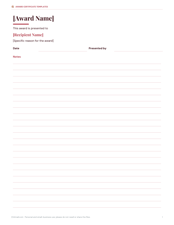 Preview of Printable Award Certificate Template