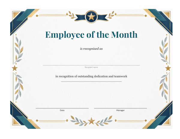 Preview of Employee of the Month Certificate Template