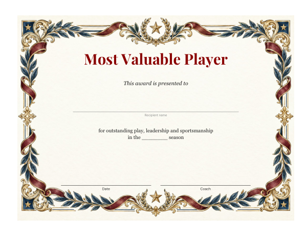 Preview of Printable Most Valuable Player Certificate