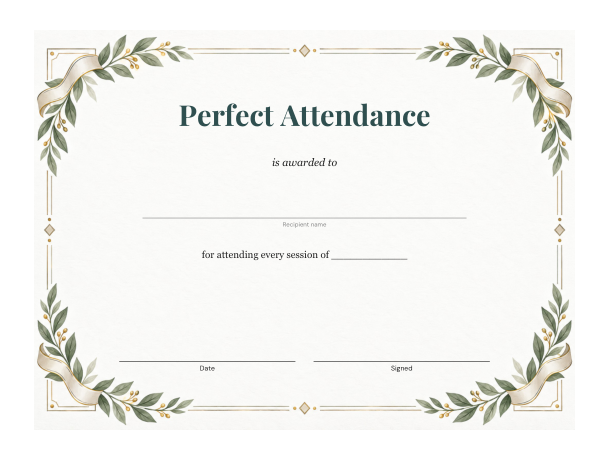 Preview of Printable Perfect Attendance Certificate