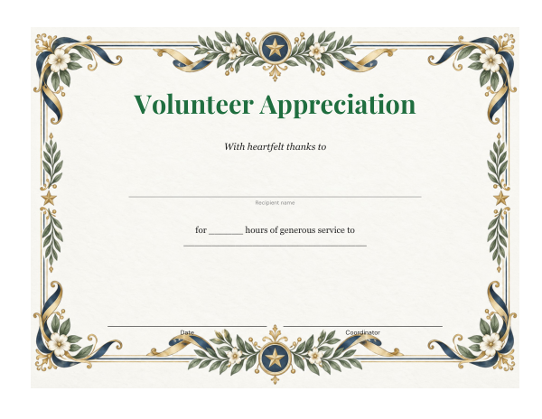 Preview of Printable Volunteer Appreciation Certificate